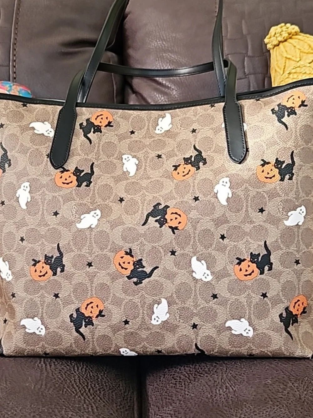 Coach Halloween Print Tote - Brown/Orange/Black/White - Picture 2 of 4